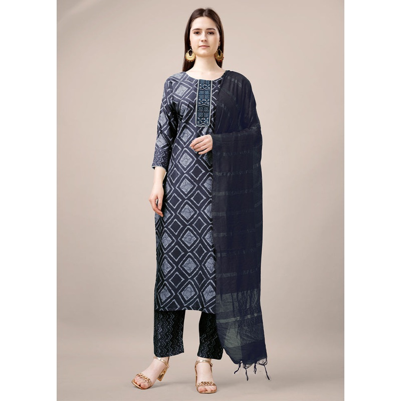 3 Pc Grey Readymade Rayon Suit Set - JD986606829