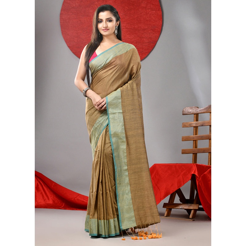 Beige Cotton Saree With Blouse Piece - JD986606783