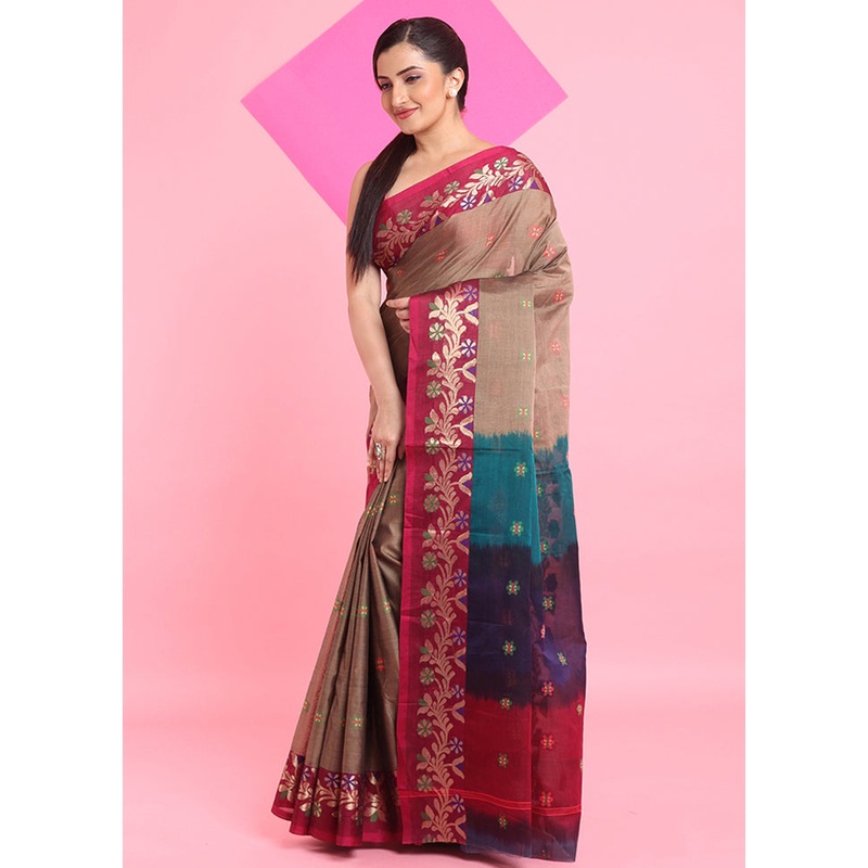 Beige Cotton Woven Work Saree Without Blouse Piece - JD986606781