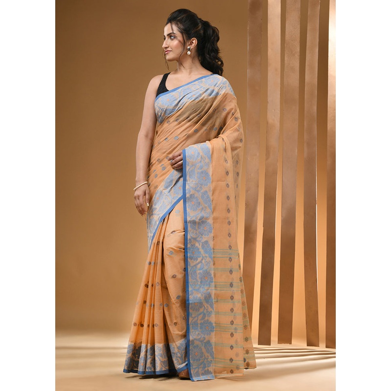 Beige Cotton Woven Work Saree Without Blouse Piece - JD986606782