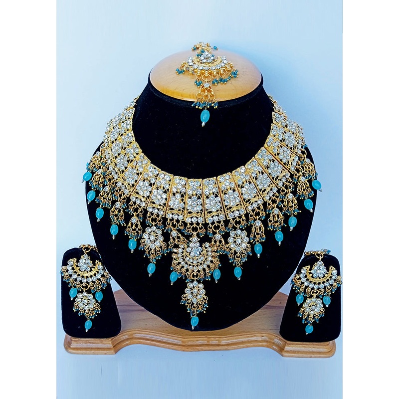 Blue Alloy Cz Stone Jewellery Set - JD986606851