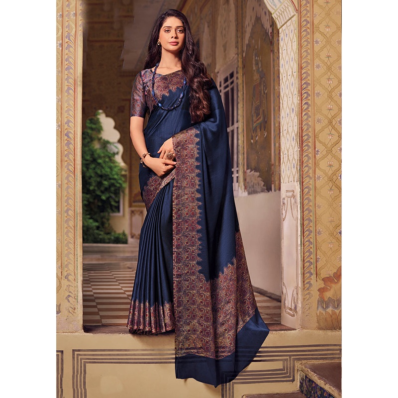 Blue Chiffon Silk Saree With Blouse Piece - JD986606737