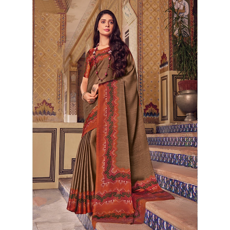 Brown Chiffon Silk Saree With Blouse Piece - JD986606734