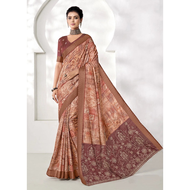 Brown Spun Silk Saree With Blouse Piece - JD986606733