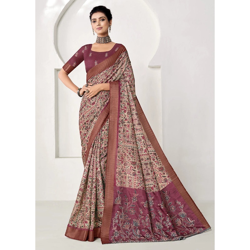Cream Spun Silk Saree With Blouse Piece - JD986606728
