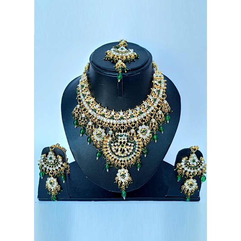 Green Alloy Cz Stone Jewellery Set - JD986606847
