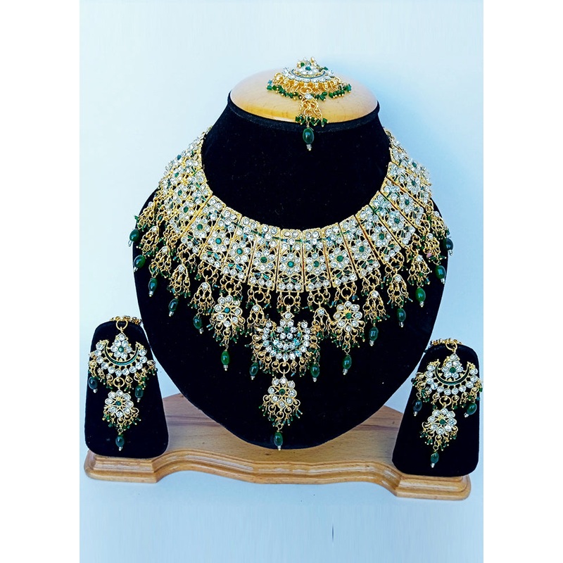 Green Alloy Cz Stone Jewellery Set - JD986606848