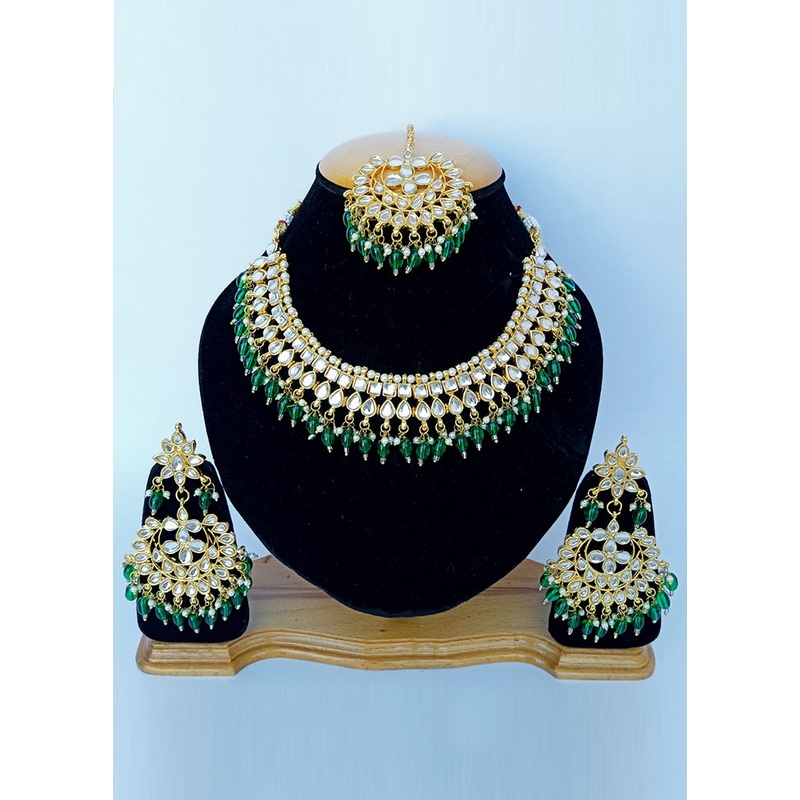Green Alloy Cz Stone Jewellery Set - JD986606849