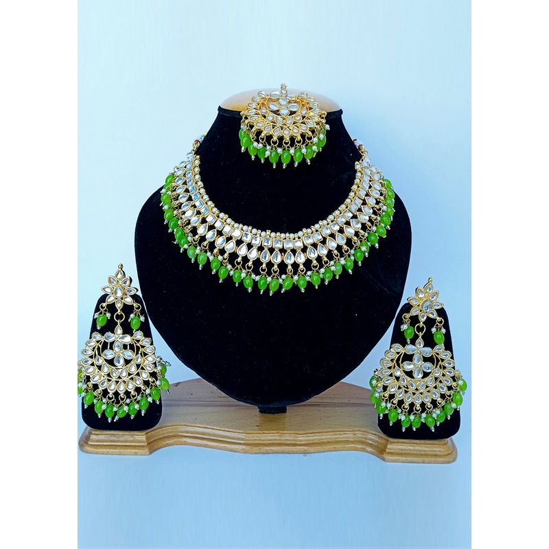 Green Alloy Cz Stone Jewellery Set - JD986606850