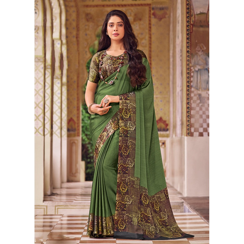 Green Chiffon Silk Saree With Blouse Piece - JD986606725