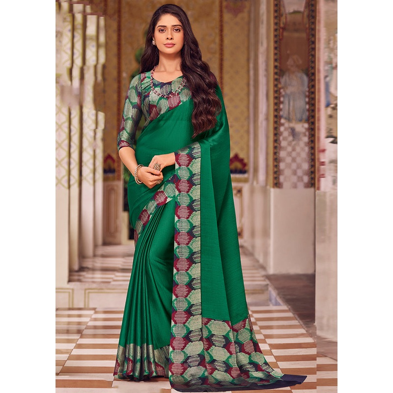 Green Chiffon Silk Saree With Blouse Piece - JD986606726