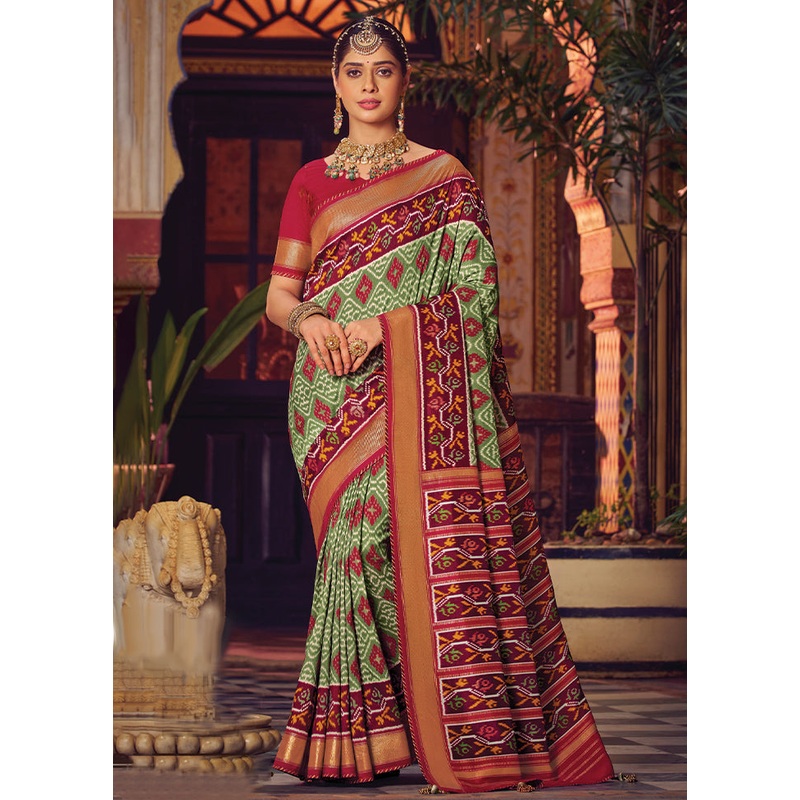 Green Spun Silk Saree With Blouse Piece - JD986606724