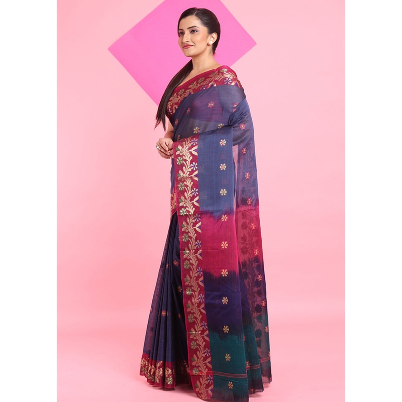 Grey Cotton Woven Work Saree Without Blouse Piece - JD986606765