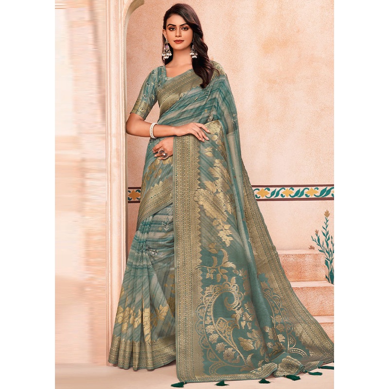 Grey Spun Silk Saree With Blouse Piece - JD986606715