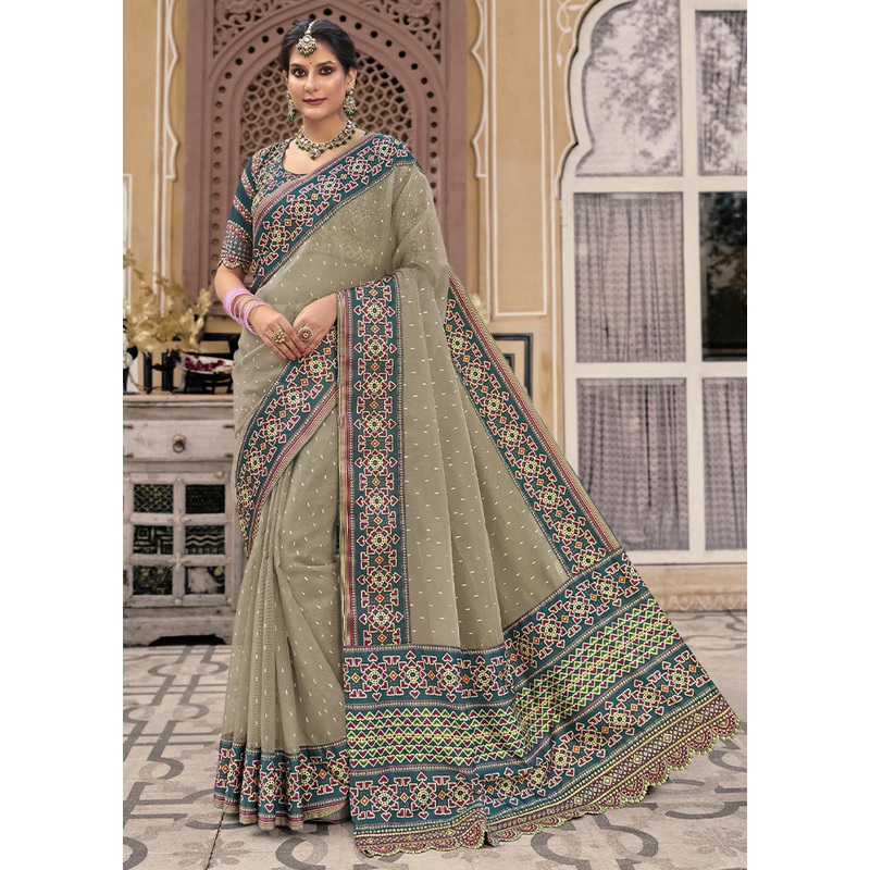 Grey Spun Silk Saree With Blouse Piece - JD986606718