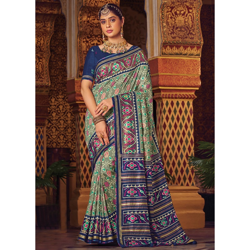 Grey Spun Silk Saree With Blouse Piece - JD986606719
