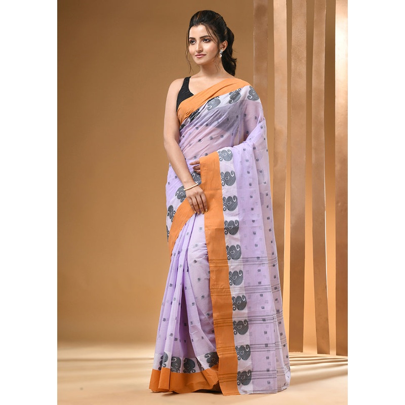 Lavender Cotton Woven Work Saree Without Blouse Piece - JD986606764
