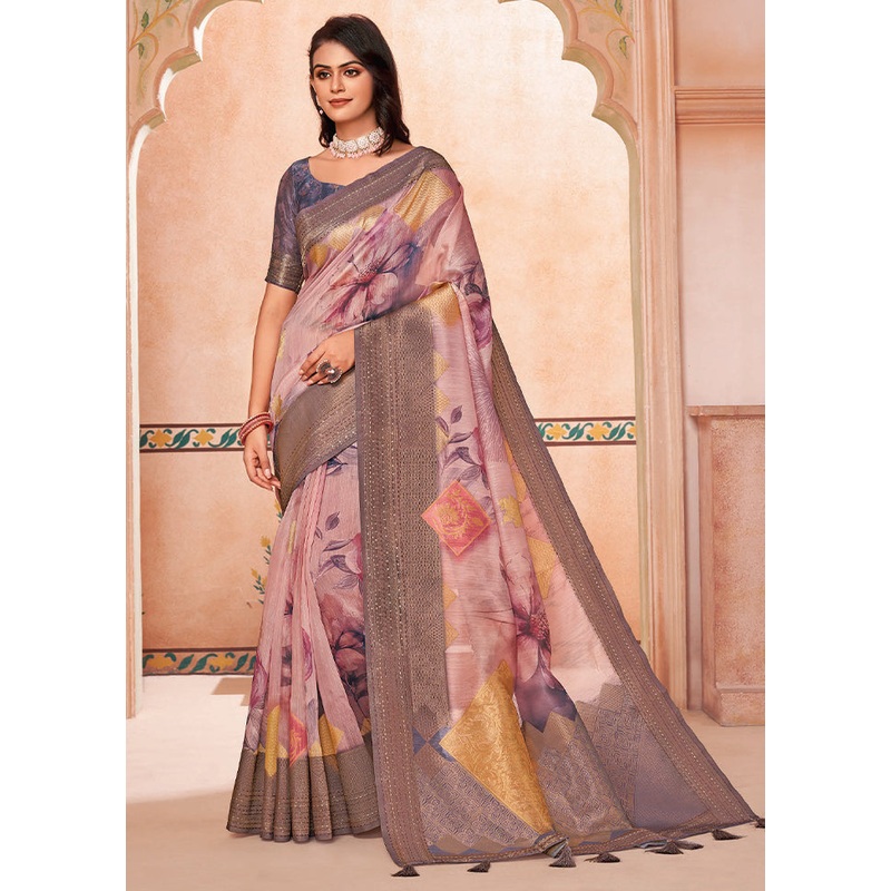 Multicolor Spun Silk Saree With Blouse Piece - JD986606706