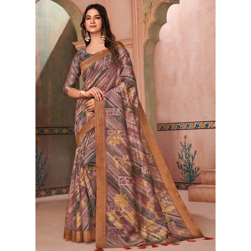 Multicolor Spun Silk Saree With Blouse Piece - JD986606707