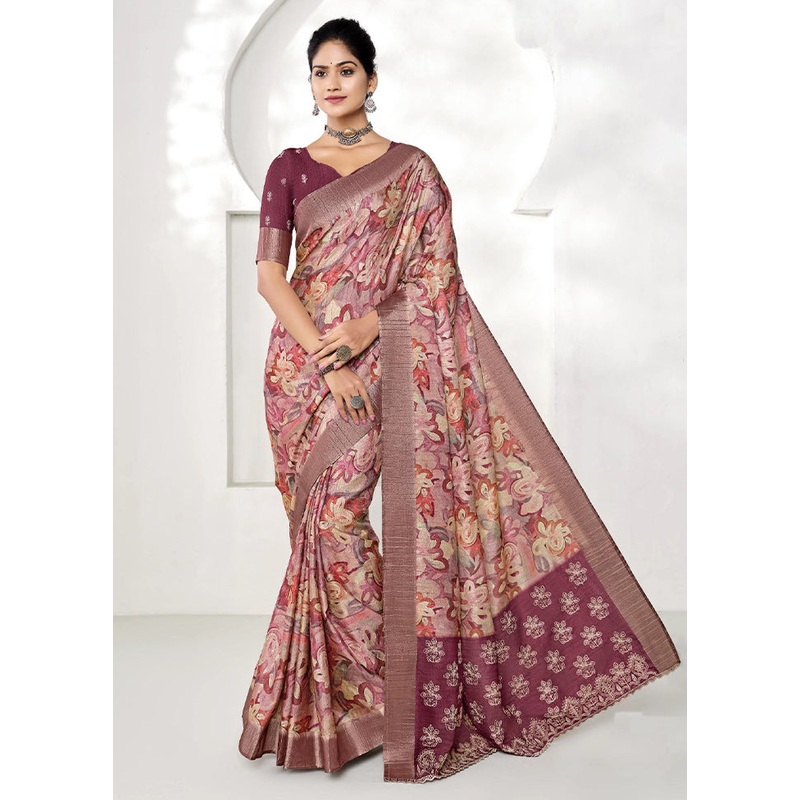 Multicolor Spun Silk Saree With Blouse Piece - JD986606709