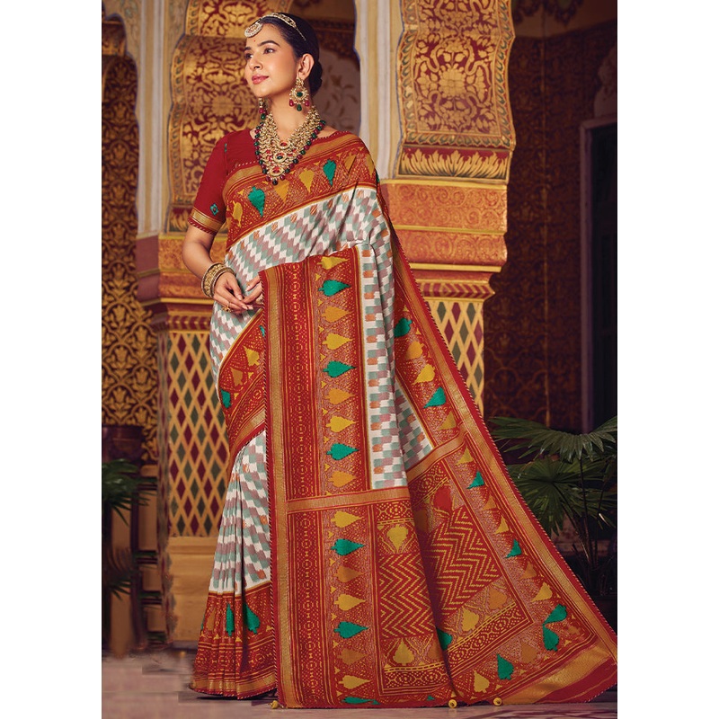 Multicolor Spun Silk Saree With Blouse Piece - JD986606710
