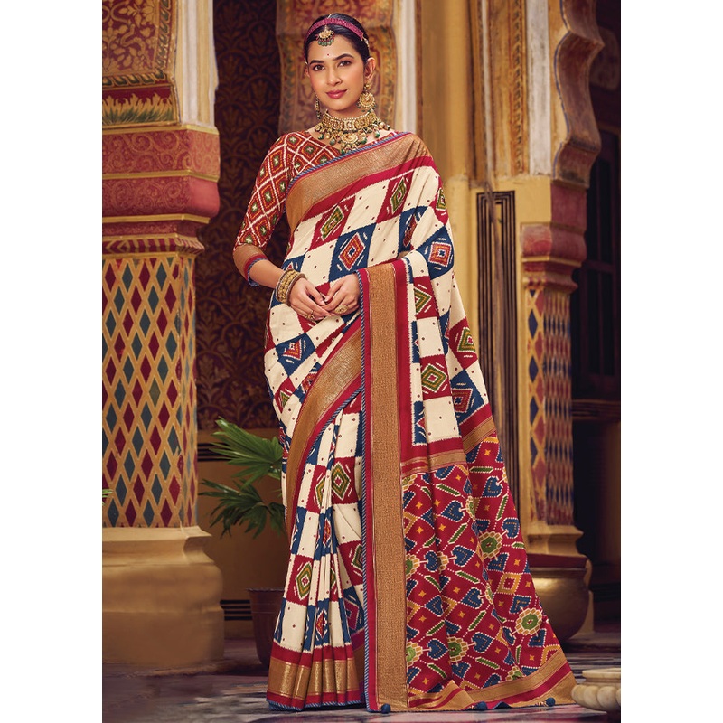 Multicolor Spun Silk Saree With Blouse Piece - JD986606713