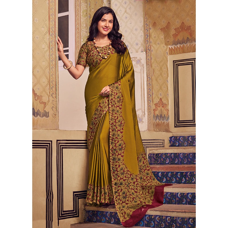 Mustard Chiffon Silk Saree With Blouse Piece - JD986606704