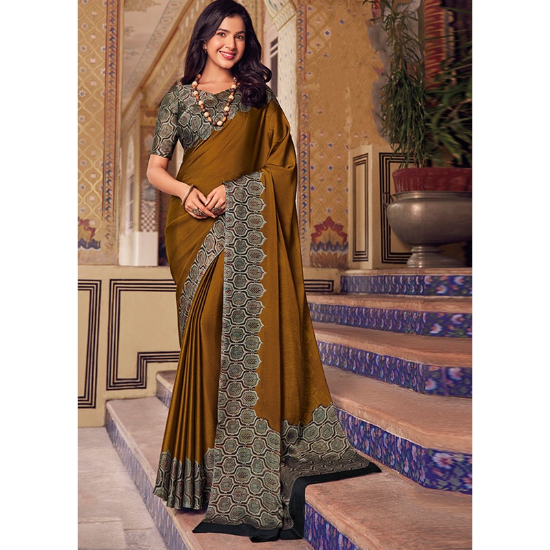 Mustard Chiffon Silk Saree With Blouse Piece - JD986606705