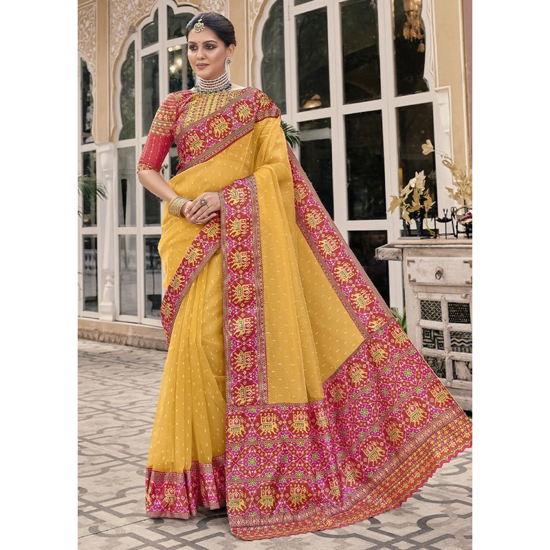 Mustard Spun Silk Saree With Blouse Piece - JD986606703