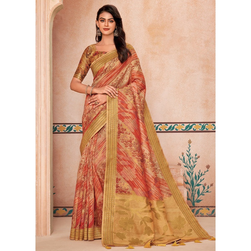 Orange Spun Silk Saree With Blouse Piece - JD986606700