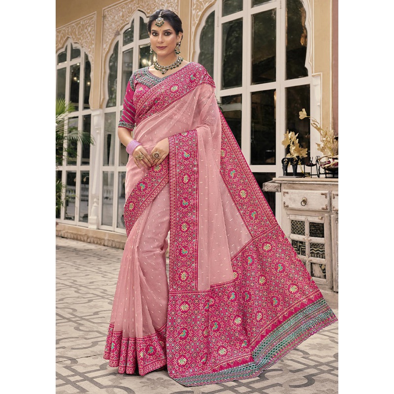 Peach Spun Silk Saree With Blouse Piece - JD986606699