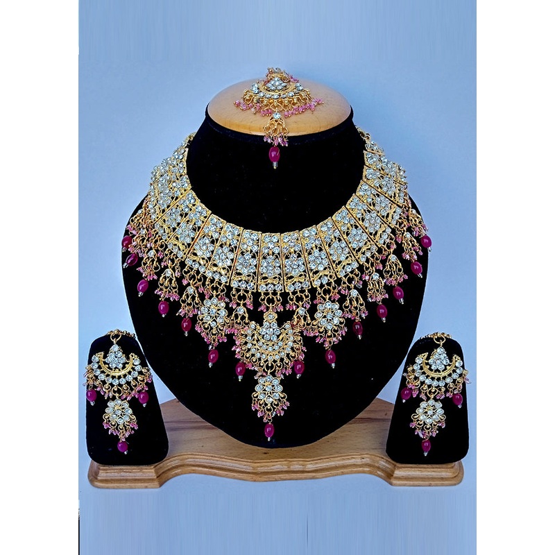 Pink Alloy Cz Stone Jewellery Set - JD986606844