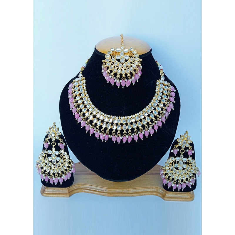 Pink Alloy Cz Stone Jewellery Set - JD986606845