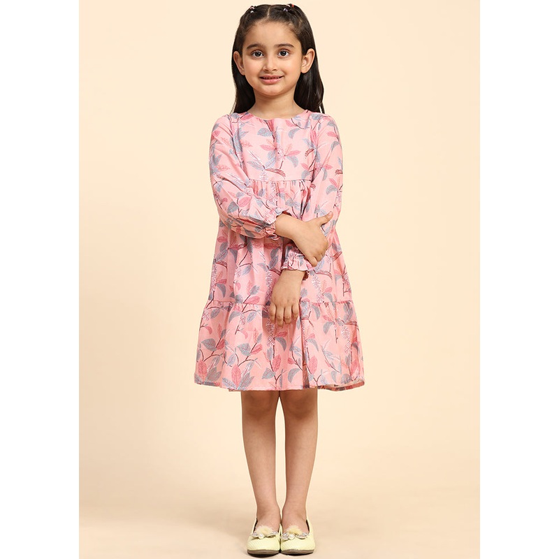Pink Cotton Full Sleeves Round Neckshape Indian Dress - JD986606868