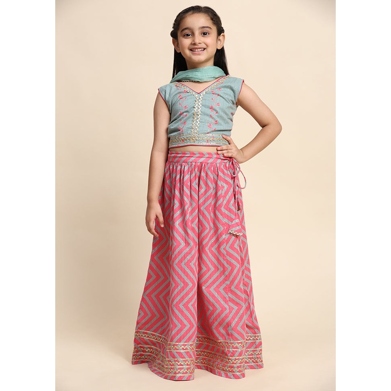 Pink Cotton Sleeveless V Neckshape Lehenga - JD986606867