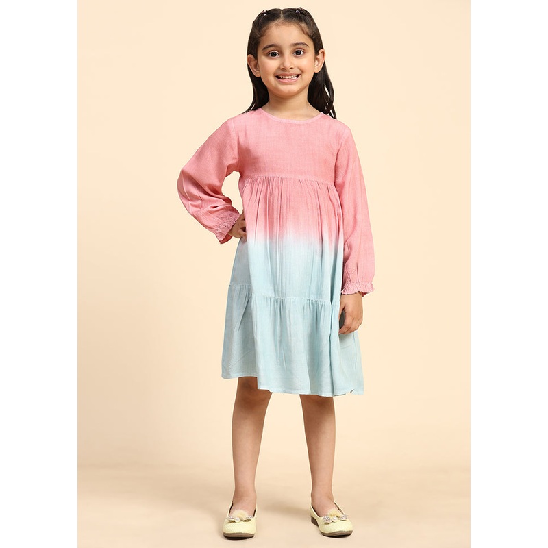 Pink Rayon Full Sleeves Round Neckshape Indian Dress - JD986606864