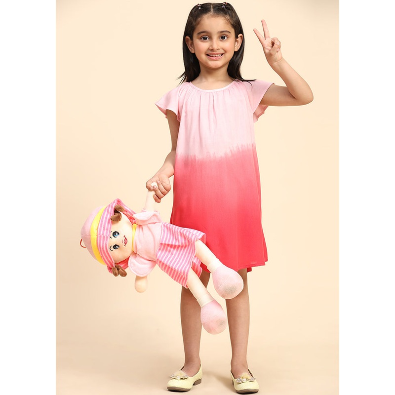 Pink Rayon Short Sleeves Round Neckshape Indian Dress - JD986606863