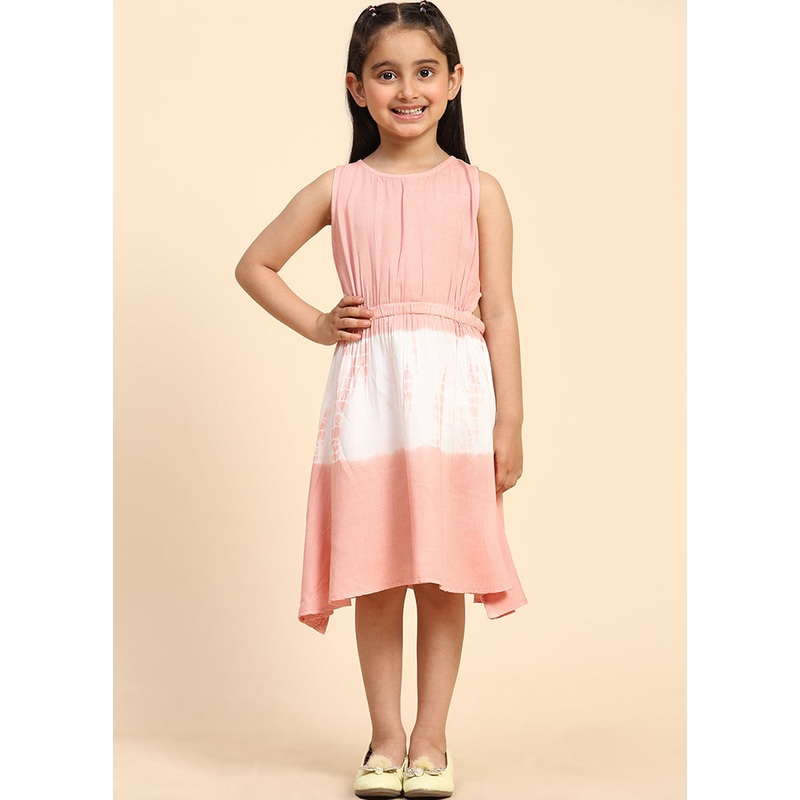 Pink Rayon Sleeveless Round Neckshape Indian Dress - JD986606862