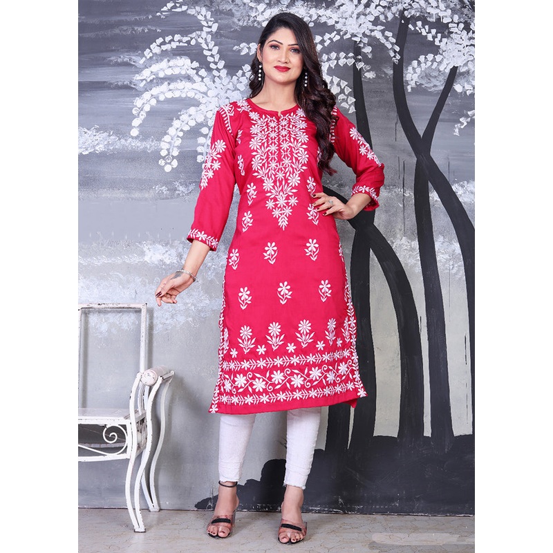 Pink Readymade Viscose Kurti - JD986606788
