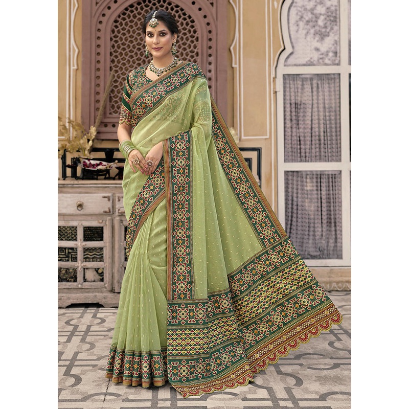 Pista Green Spun Silk Saree With Blouse Piece - JD986606695