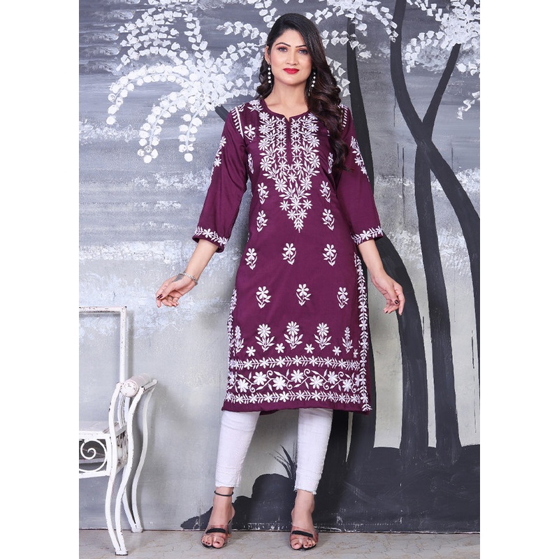 Purple Readymade Viscose Kurti - JD986606786