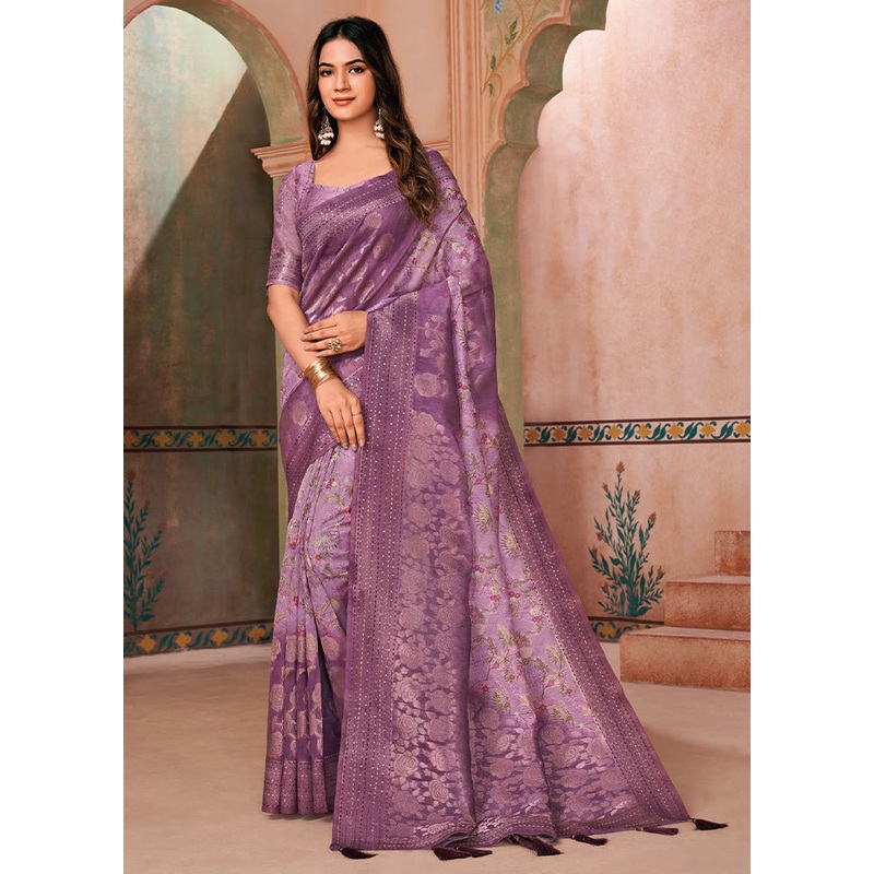 Purple Spun Silk Saree With Blouse Piece - JD986606691