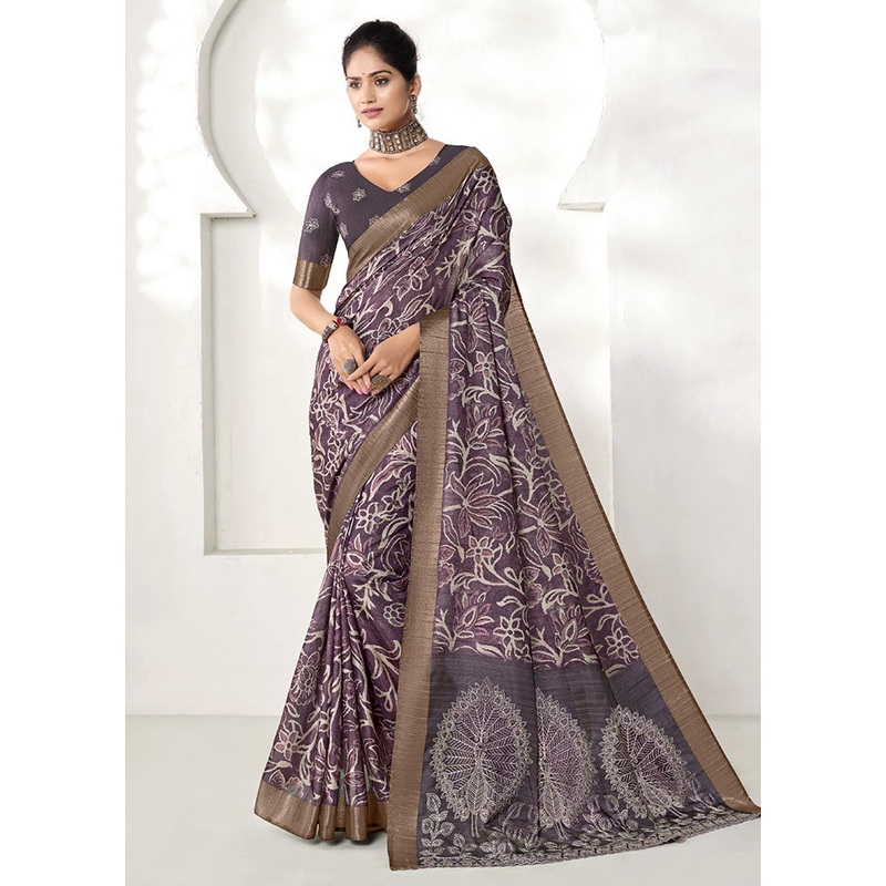 Purple Spun Silk Saree With Blouse Piece - JD986606692