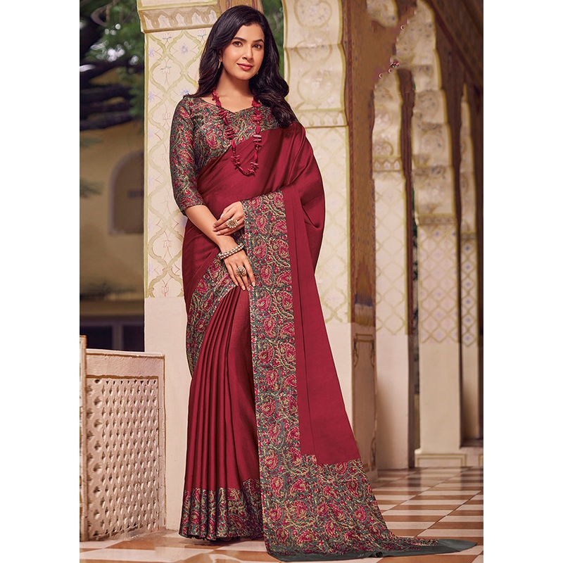 Red Chiffon Silk Saree With Blouse Piece - JD986606690