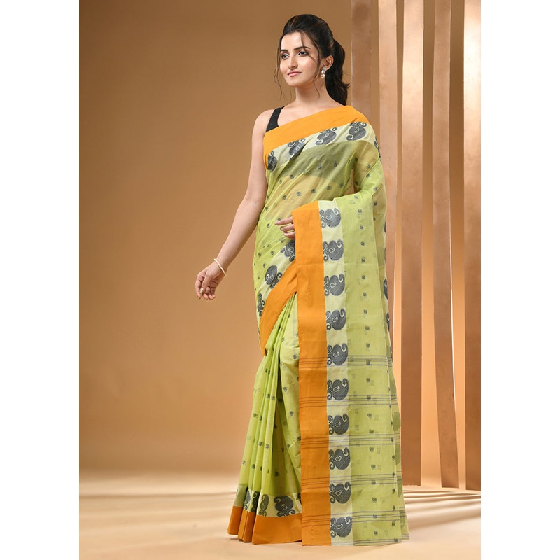 Yellow Cotton Woven Work Saree Without Blouse Piece - JD986606738