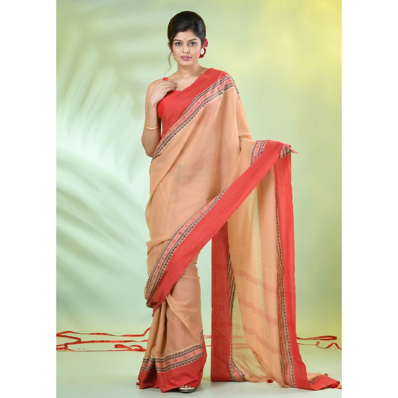 Beige Cotton Saree With Blouse Piece - JD986606680