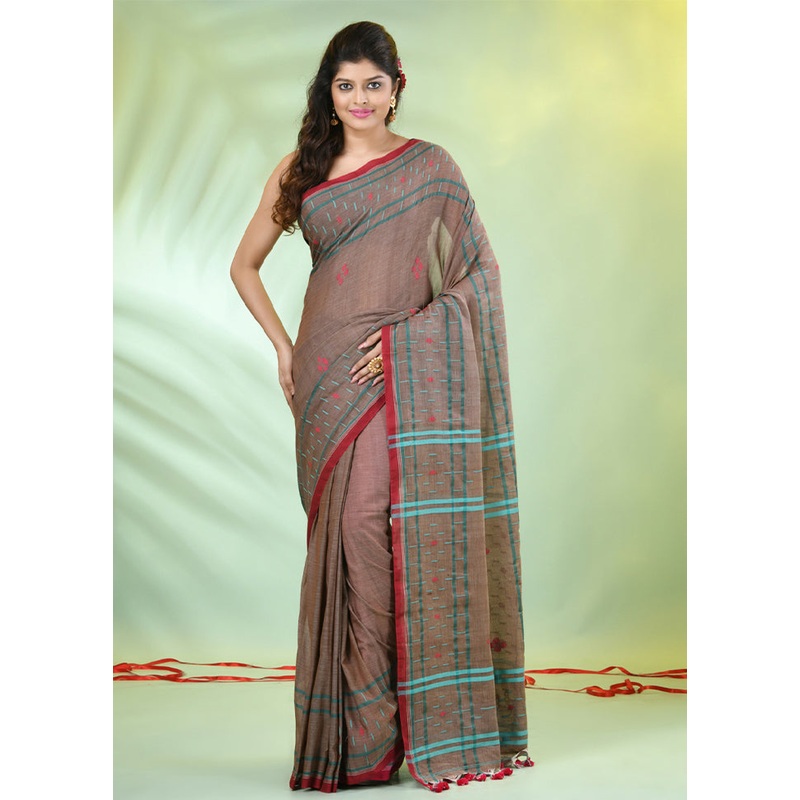 Beige Pure Cotton Saree With Blouse Piece - JD986606677