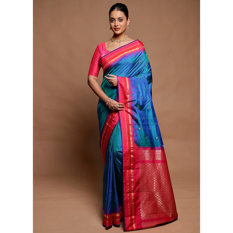 Blue Kanjivaram Silk Saree With Blouse Piece - JD986606500