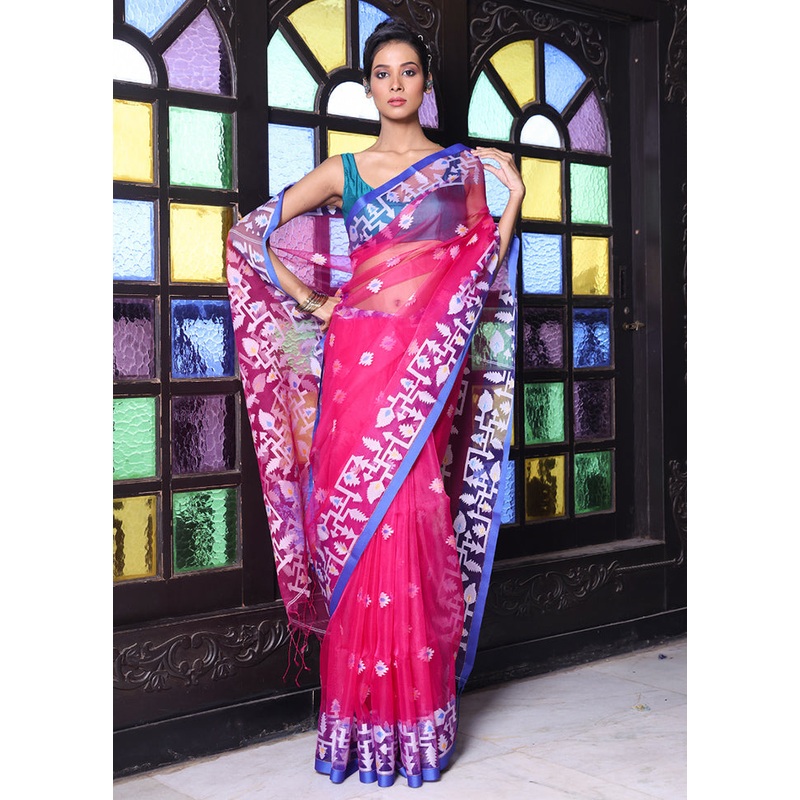 Fuchsia Spun Silk Saree With Blouse Piece - JD986606634