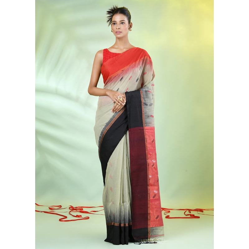 Green Pure Cotton Saree With Blouse Piece - JD986606624